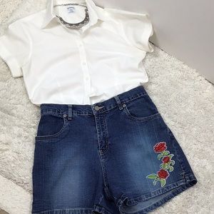 Bill Blass denim high waist shorts + BB shirt